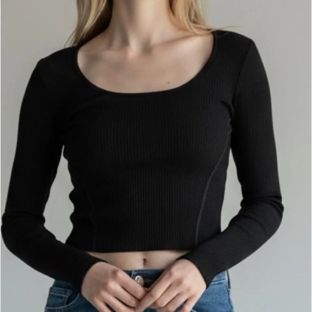 Reformation Black Ribbed Cropped Long Sleeve Top Dress Y2K